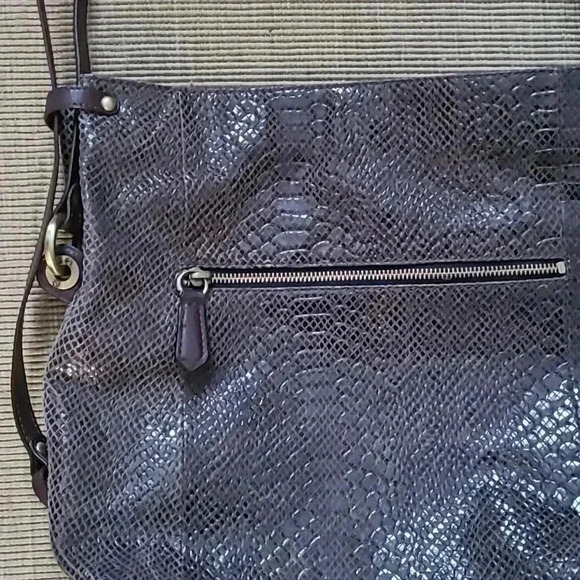 ORYANY Dark Brown Crocs  Embossed Patent Leather Shoulder Bag - Picture 3 of 13